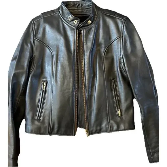 Vintage Womens Black Leather Moto Jacket Fur Lined Biker 12 Vtg Zip Liner - Picture 4 of 16